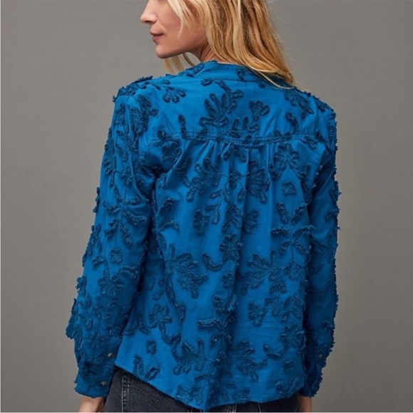 ANTHROPOLOGIE Pilcro Textured‎ Trapeze Buttondown Blouse Top in Blue Size S NWT - Picture 2 of 16
